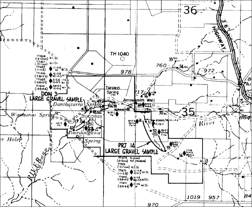 Historical diamond exploration sampling map from Australia in 1982.