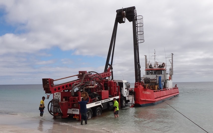 Drill rig arriving on Flinders Island December 2014.