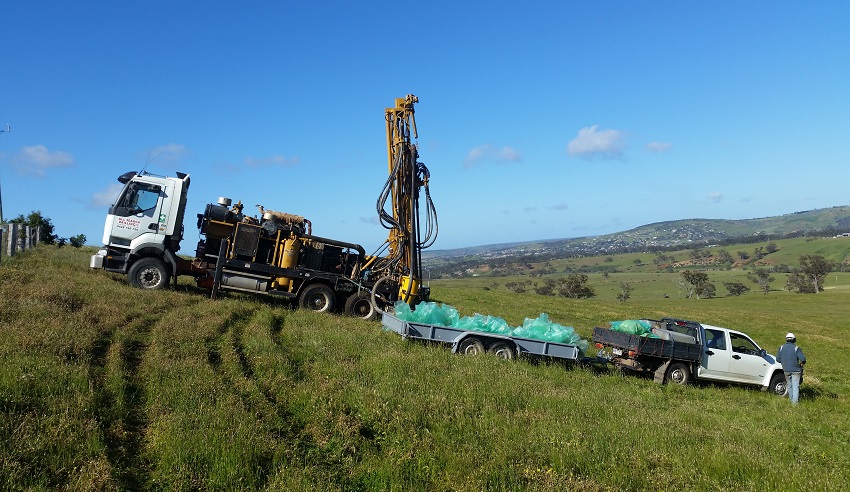 Aircore drilling for gravels near Bachus Marsh, Victoria October 2016.